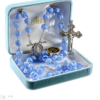 8mm Blue Venetian Glass Flower Rosary from Italy w/Sterling Silver Centerpiece and Crucifix